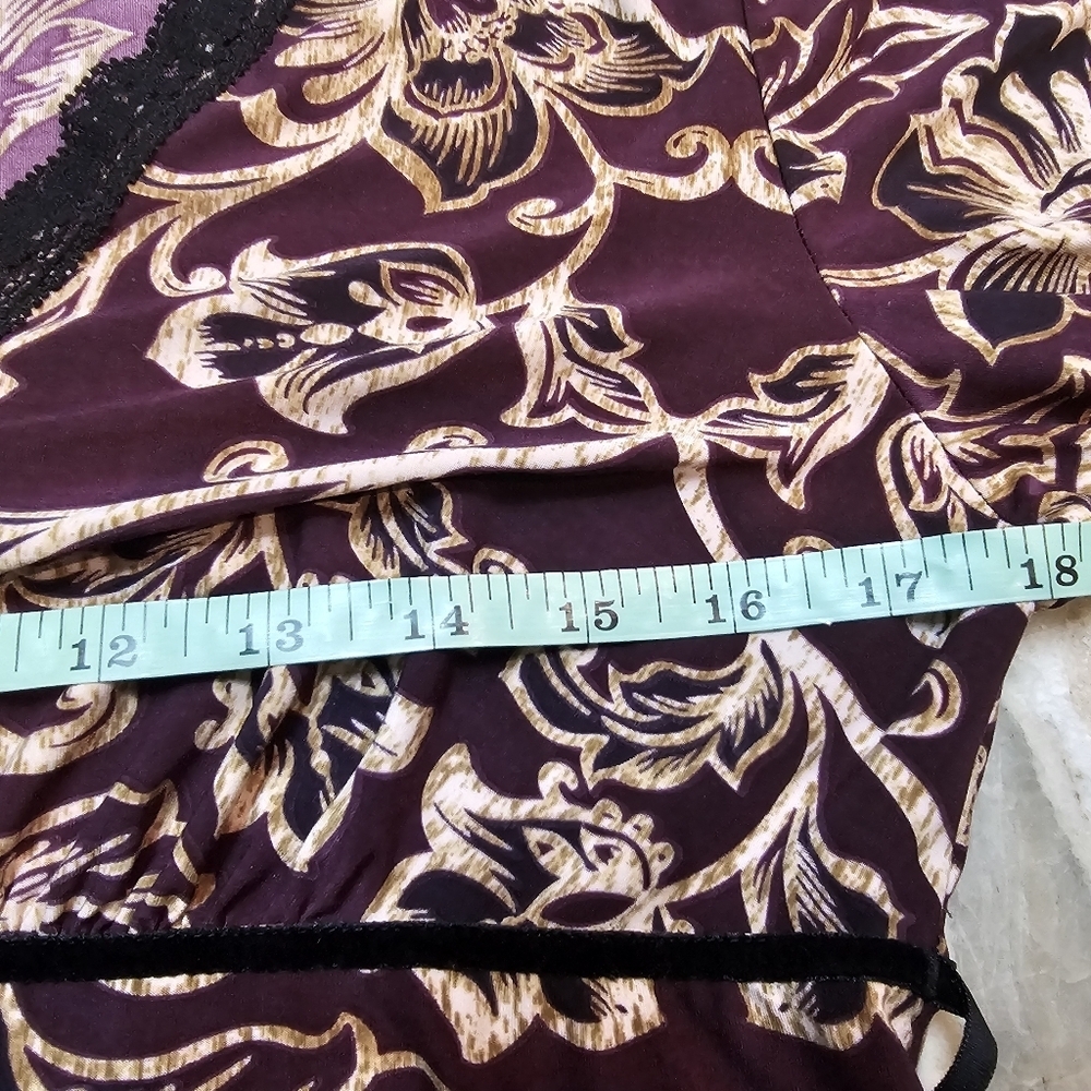 Ambrielle Floral Lace Trim V-Neck Tunic Top Purple Beige Long Sleeve Women’s L - Picture 6 of 7